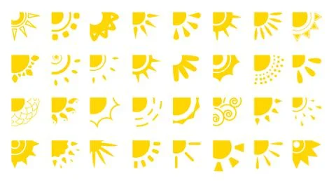 Sun flat icon corner ray day summer web vector set Stock Illustration