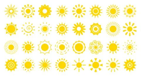 Sun flat icon logotype summer web sign vector set Stock Illustration