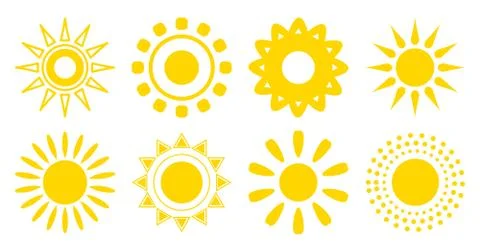 Sun flat icon logotype summer web sign vector set Stock Illustration