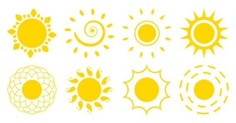 Sun flat icon logotype summer web sign vector set Stock Illustration