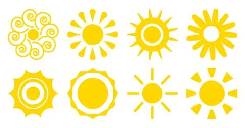 Sun flat icon logotype summer web sign vector set Stock Illustration