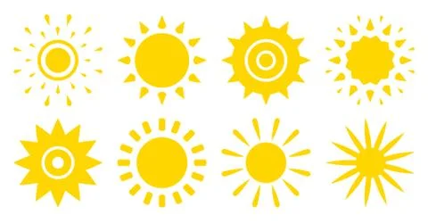 Sun flat icon logotype summer web sign vector set Stock Illustration