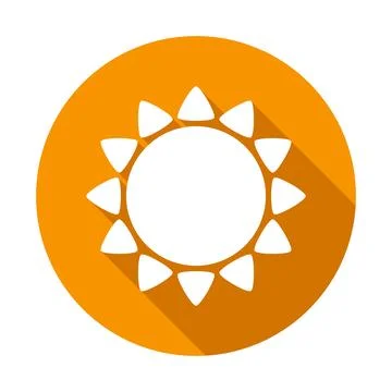 Sun flat icon white color with long shadow on orange background. Flat desig.. Stock Illustration