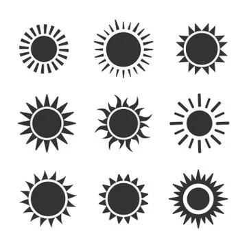 Sun flat vector icon set on white background Stock Illustration