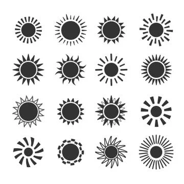 Sun flat vector icon set on white background 스톡 일러스트