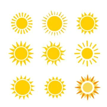 Sun flat vector icon set on white background Stock Illustration