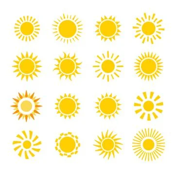 Sun flat vector icon set on white background Stock Illustration