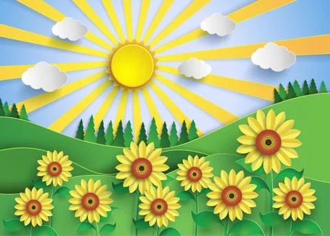 Sun flower field. Stock Illustration