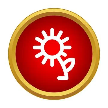 Sun flower icon on red button with gold border Stock Illustration