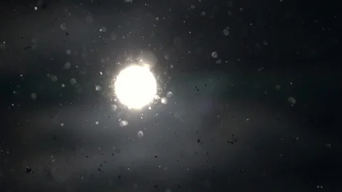 Sun in frame and snowfall on dark sky background with pattern of thin clouds Stock Footage 87872001