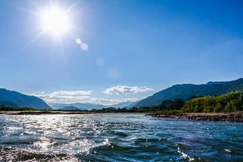 Sun Glare in Amazon River Stock Photos