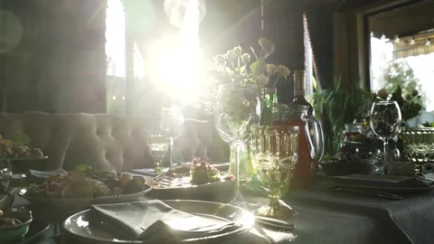 Sun glare on festive table Stock Footage 166535870