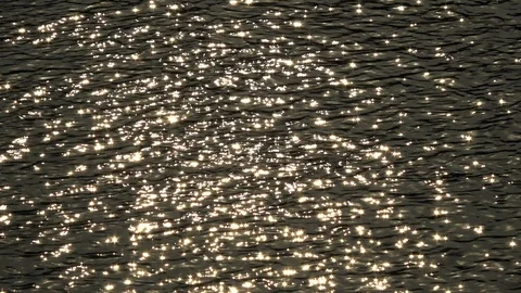 Sun glare in the river or the ocean at sunset, natural background, 4K Stock Footage 113031330