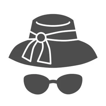 Sun glasses and hat solid icon, Summer concept, sun protection women accessories Stock Illustration