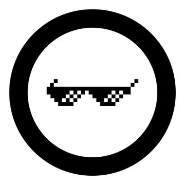 Sun glasses pixel icon black color in circle round Stock Illustration