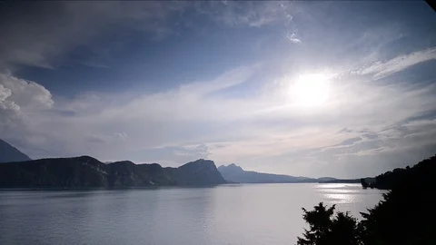The sun goes down over the mountains and lake Lucerne. Stock Footage 112294108