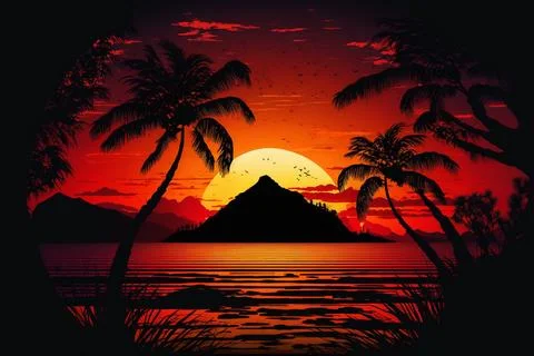 The Sun is going down with impressive colors in the sky Stock Illustration