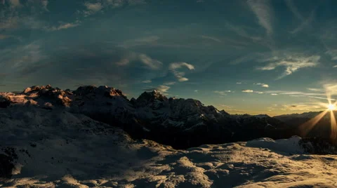 Sun going down over Brenta Dolomites winter time lapse HD Stock Footage 45700184