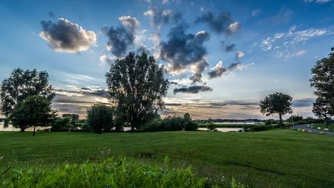 Sun going down over the river Meuse. Stock Footage 94393728