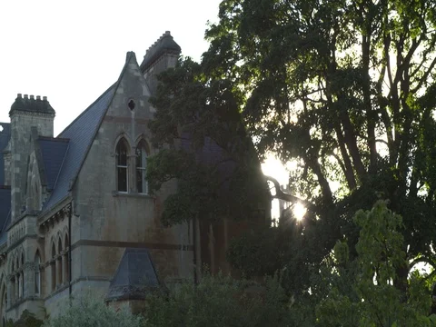 Sun on a Gotic House with Tree Stock Footage 74840753