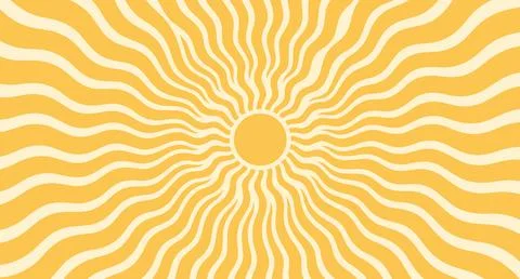 Sun groovy background, summer retro radial burst, yellow graphic wavy. Abstra 库存插图