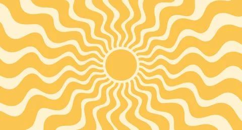 Sun groovy background, summer retro radial burst, yellow graphic wavy. Abstra 库存插图