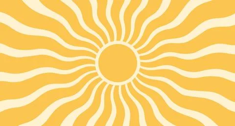 Sun groovy background, summer retro radial burst, yellow graphic wavy. Abstra 库存插图