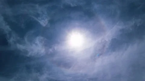 Sun halo, Time lapse clouds on sky with rainbow ring around of the sun Stock Footage 198180120