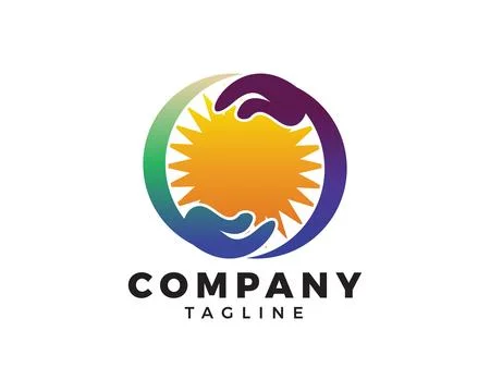 Sun with Hand Logo Template Vector Icon Stock Illustration