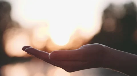 Sun in hands. Slow Motion 120 fps, 4K. Woman catching a sun against sunset Vidéo 65364824