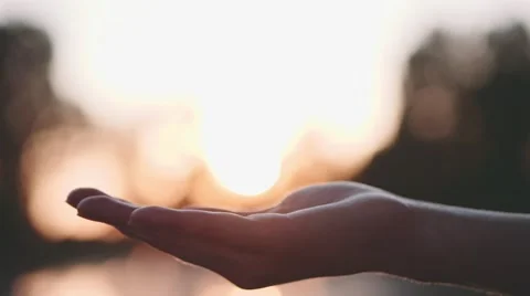 Sun in hands. Slow Motion 120 fps, 4K. Woman catching a sun against sunset Vidéo 65364846