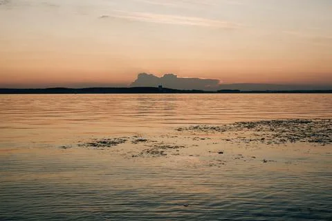 The sun has just set behind the lake Stock Photos