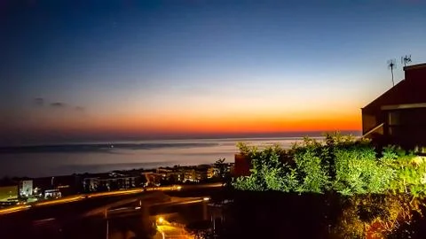 The sun has just set over the sea, early evening Stock Photos