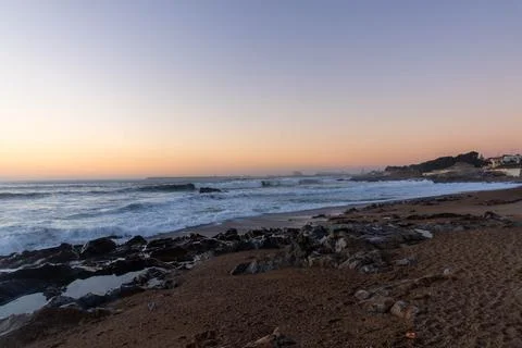 The sun has set, and twilight begins along the shores of the Atlantic Ocean.. Stock Photos
