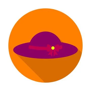 Sun hat flat icon with long shadow on orange round background. Flat design .. Stock Illustration