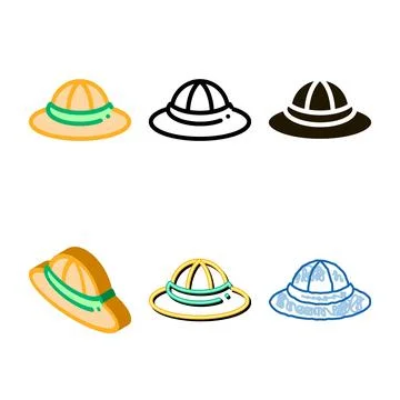 Sun hat icon vector outline styleset Stock Illustration