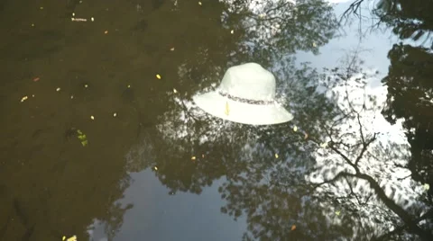 Sun Hat Sinks in Stream in a Tropical Jungle Stock-Footage 62221069