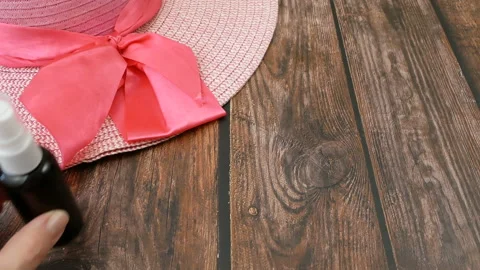 Sun hat, sunglasses, sea shell, passports and medical mask on wooden backgrou Stock Footage 130808603