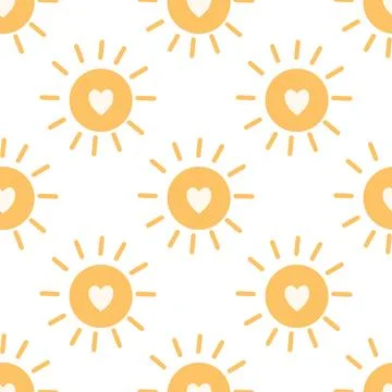 Sun with heart seamless boho pattern Stock Illustration