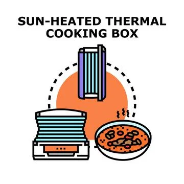 Sun heated thermal cooking box concept vector Stock Illustration