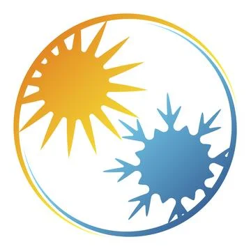 Sun heating and snowflake cooling in circle symbol Stock Illustration