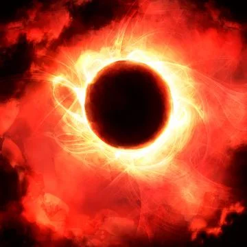 The sun from hell is black inside and bright at the edges. イラスト素材