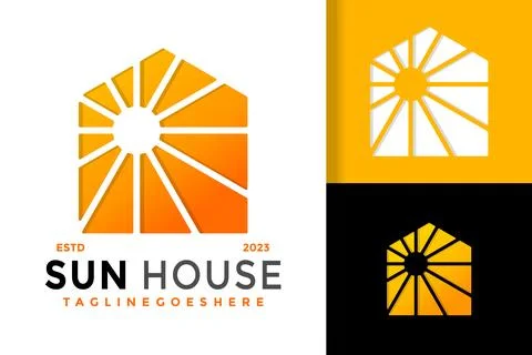Sun house building logo vector icon illustration Illustrazione stock