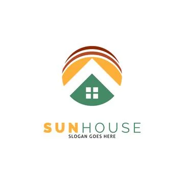 Sun House Icon Vector Symbol Design Template Elements Stock Illustration