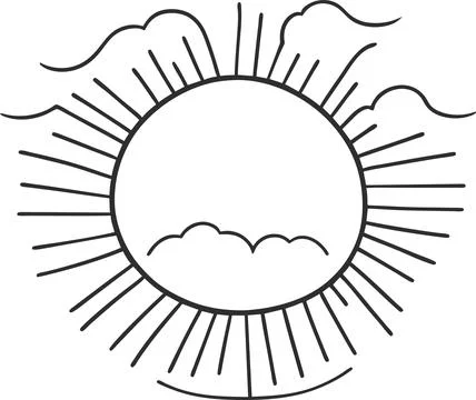 Sun icon black line drawing or doodle logo sunlight sign symbol weather clo.. Illustrazione stock