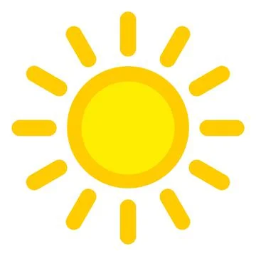 Sun icon. Bright yellow sol symbol with rays in childish simple style Stock Illustration
