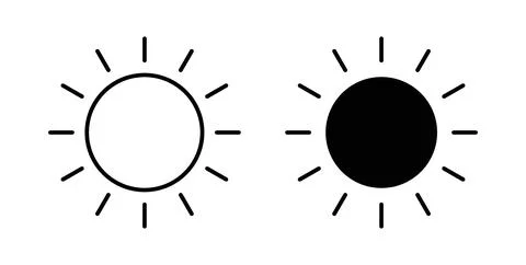 Sun icon collection in black, Line icons, flat symbols Stock Illustration