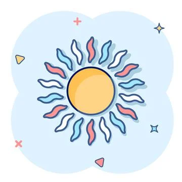 Sun icon in comic style. Sunlight cartoon sign vector illustration on white i Stock Illustration