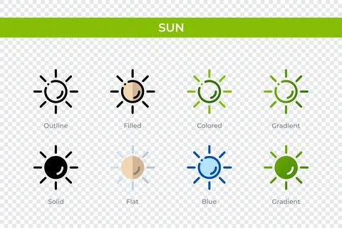 Sun icon in different style. Sun vector icons designed in outline, solid, c.. イラスト素材