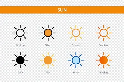 Sun icon in different style. sun vector icons designed in outline, solid, c.. イラスト素材